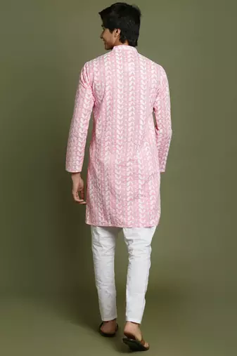  yuva boys' pink and white kurta pyjama set