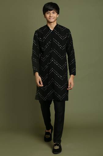  yuva boys' black kurta pyjama set