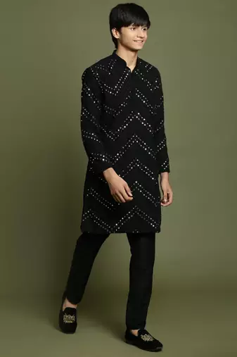  yuva boys' black kurta pyjama set