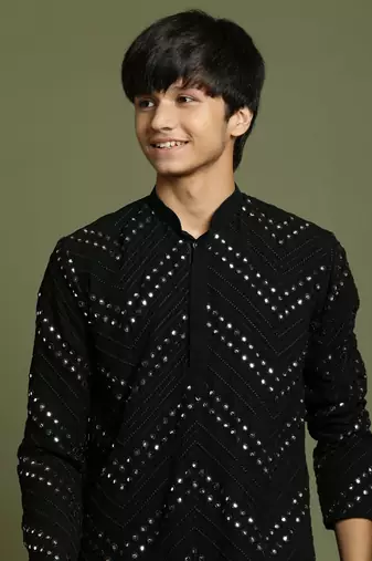  yuva boys' black kurta pyjama set