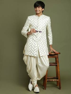  yuva boys' cream sherwani set 1