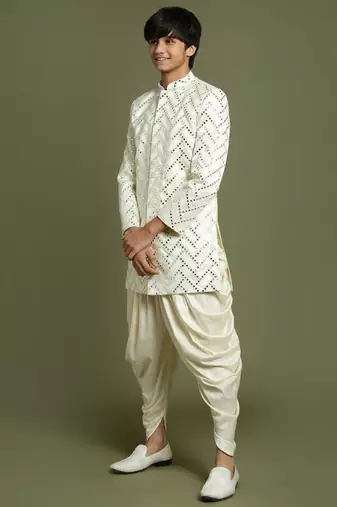  yuva boys' cream sherwani set
