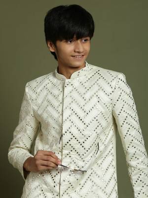  yuva boys' cream sherwani set 4