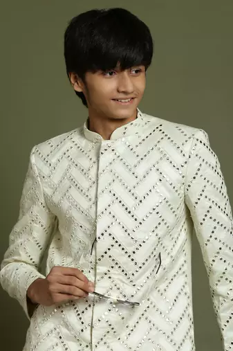  yuva boys' cream sherwani set