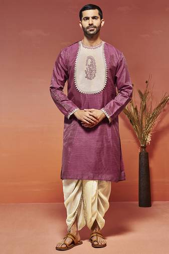 men's onion silk blend kurta and dhoti set