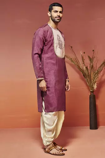 onion silk blend kurta and dhoti set