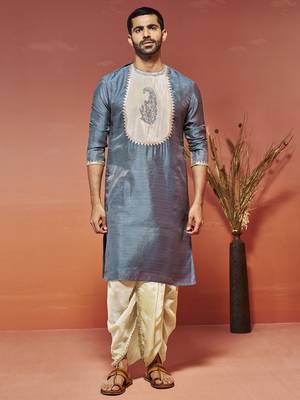 gray silk blend kurta and dhoti set 1