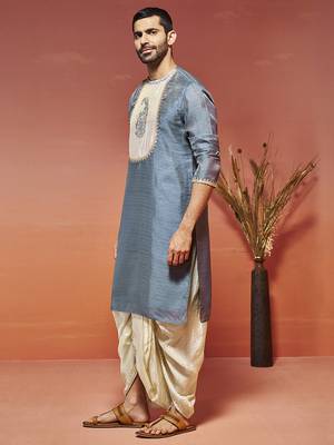 gray silk blend kurta and dhoti set 3