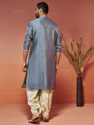 gray silk blend kurta and dhoti set 4