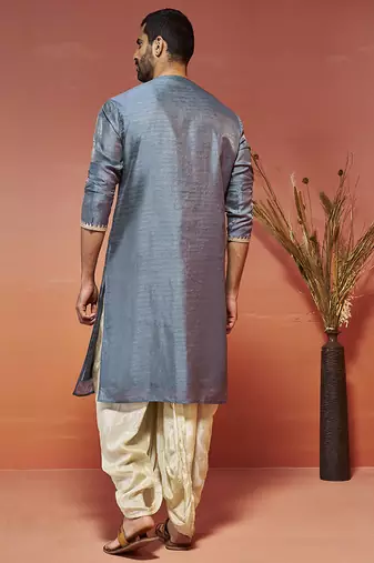 gray silk blend kurta and dhoti set