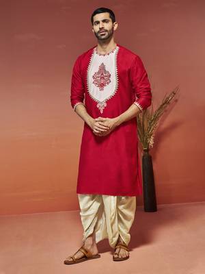 red viscose kurta and dhoti set 1