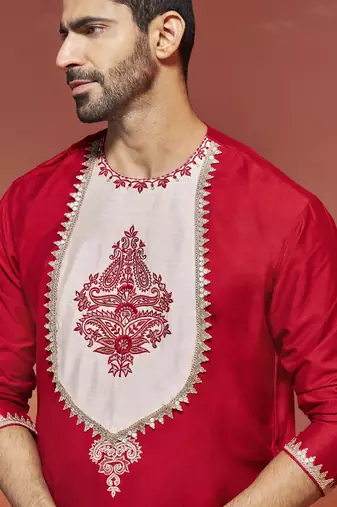 red viscose kurta and dhoti set