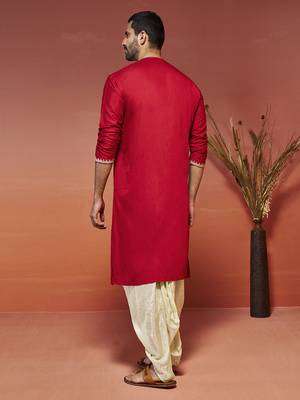 red viscose kurta and dhoti set 4