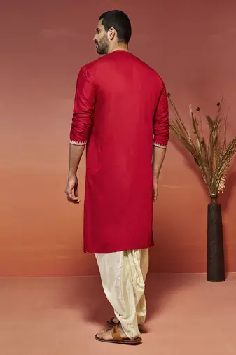 red viscose kurta and dhoti set