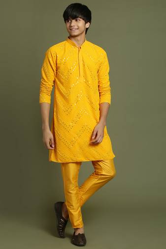 yuva boys' yellow kurta pyjama set