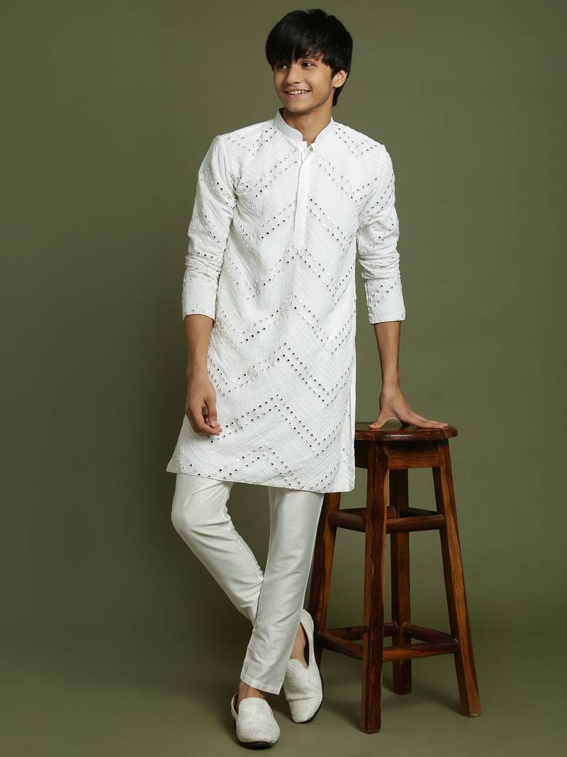 Vastramay yuva boys' white kurta pyjama set