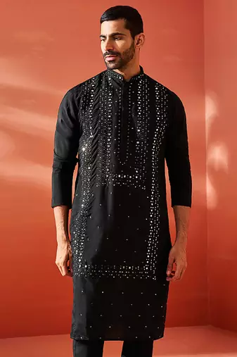  black silk blend kurta