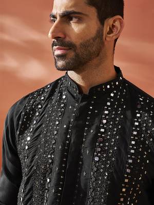  black silk blend kurta 3