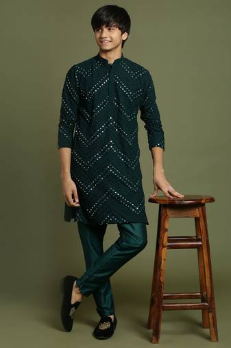 Vastramay yuva boys' green kurta pyjama set