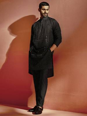  black silk blend kurta and pyjama set. 1