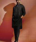  black silk blend kurta and pyjama set.