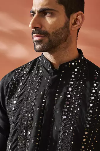 black silk blend kurta and pyjama set.