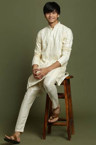 Vastramay yuva boys' cream kurta pyjama set