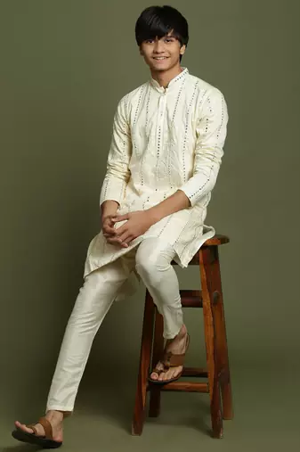 Vastramay yuva boys' cream kurta pyjama set