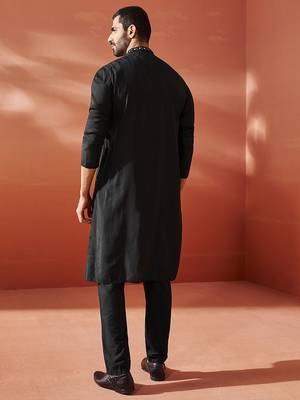  black silk blend kurta and pyjama set. 4