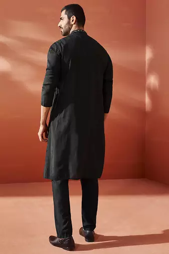  black silk blend kurta and pyjama set.