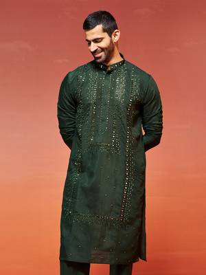  bottle green silk blend kurta 1