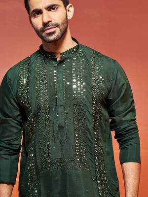  bottle green silk blend kurta 2