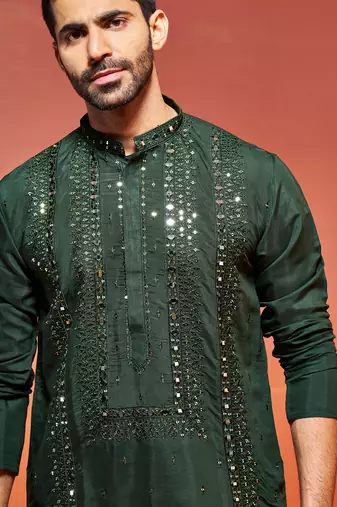  bottle green silk blend kurta