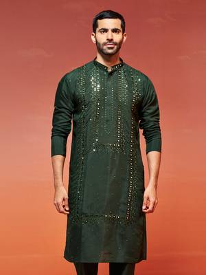  bottle green silk blend kurta 3