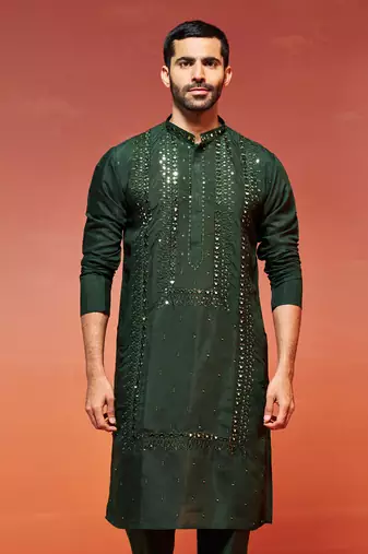  bottle green silk blend kurta