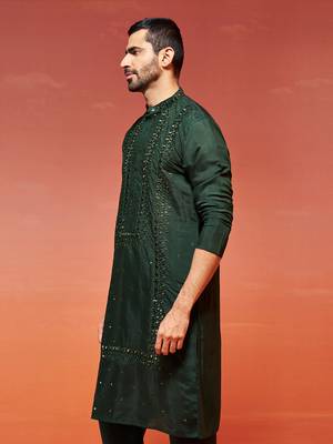  bottle green silk blend kurta 4
