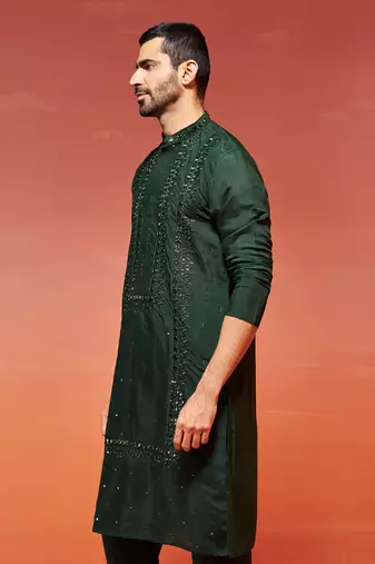  bottle green silk blend kurta