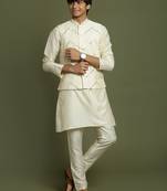  cream jacket, kurta and pyjama set