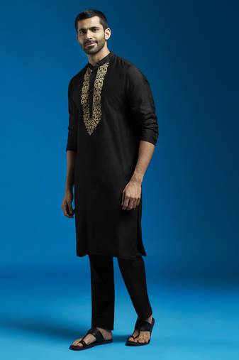  men's black viscose kurta and pyjama set
