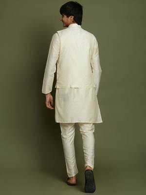  cream jacket, kurta and pyjama set 3