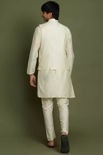  cream jacket, kurta and pyjama set