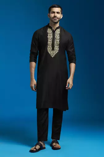  black viscose kurta and pyjama set