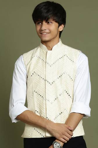 Vastramay yuva boys' cream nehru jacket