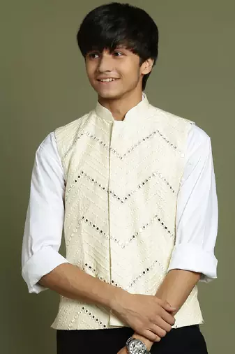 Vastramay yuva boys' cream nehru jacket
