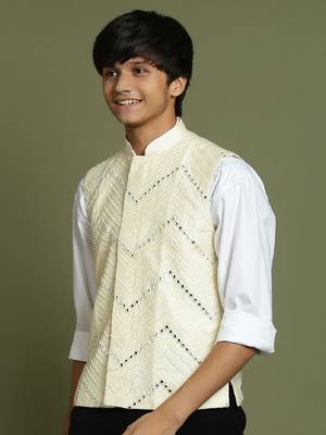 Vastramay yuva boys' cream nehru jacket 2