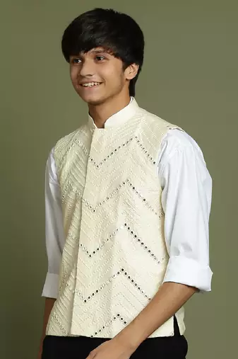 Vastramay yuva boys' cream nehru jacket