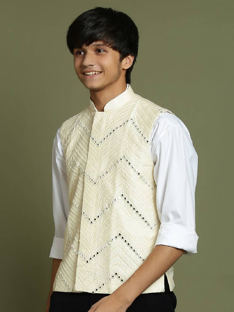 Vastramay yuva boys' cream nehru jacket