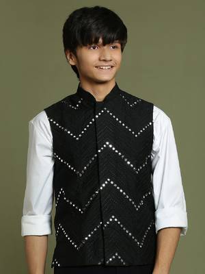 yuva boys' black nehru jacket 1