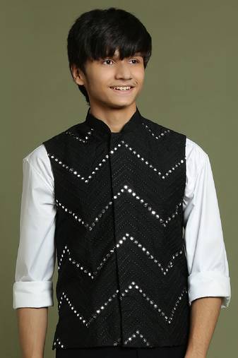 Vastramay yuva boys' black nehru jacket