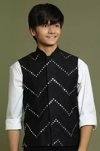 Vastramay yuva boys' black nehru jacket
